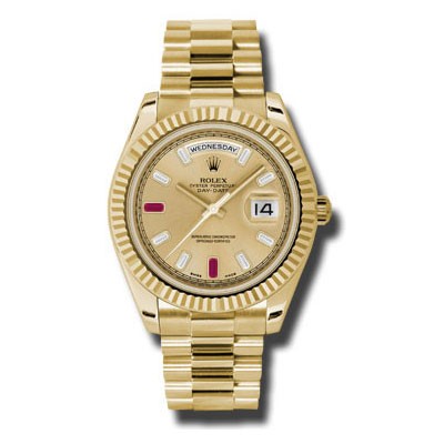 Rolex Day-Date II RARE Factory Champagne Ruby Baguette Dial