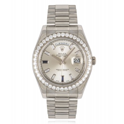 Rolex Day-Date II 218349 White Gold Factory Baguette Diamond and Sapphires 