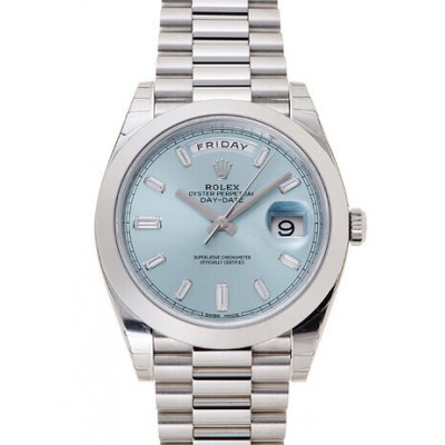 Rolex Day-Date 40 228206 Platinum with Ice Blue Factory Baguette Dial 