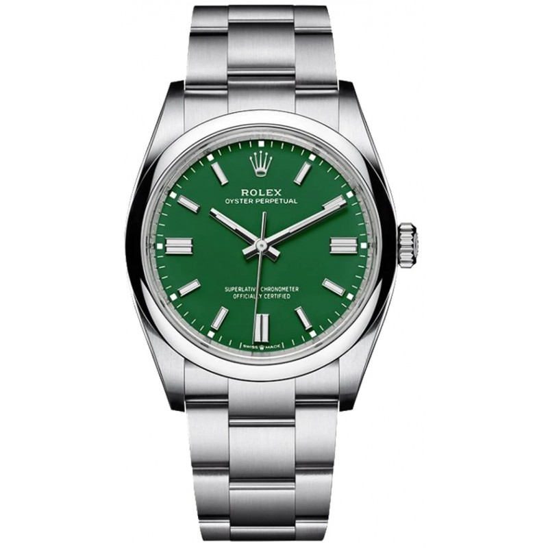 Rolex Oyster Perpetual 41 124300 Steel Green Smooth Bezel